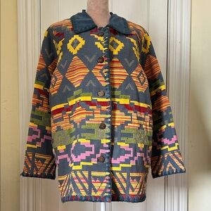 Like New Cedar Canyon Vibrant Aztec Patterned 100% Cotton Women's Jacket